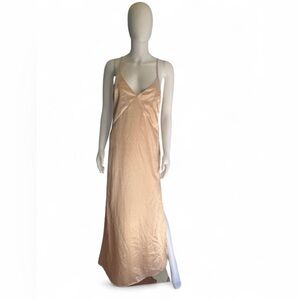 NWT Forever 21 Champagne Satin Slip Maxi Dress | Side Slit | Size M